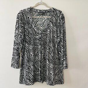 Addition By Chico's Womens Black White Zebra Print Slinky Blouse Top Sz 3 US XL